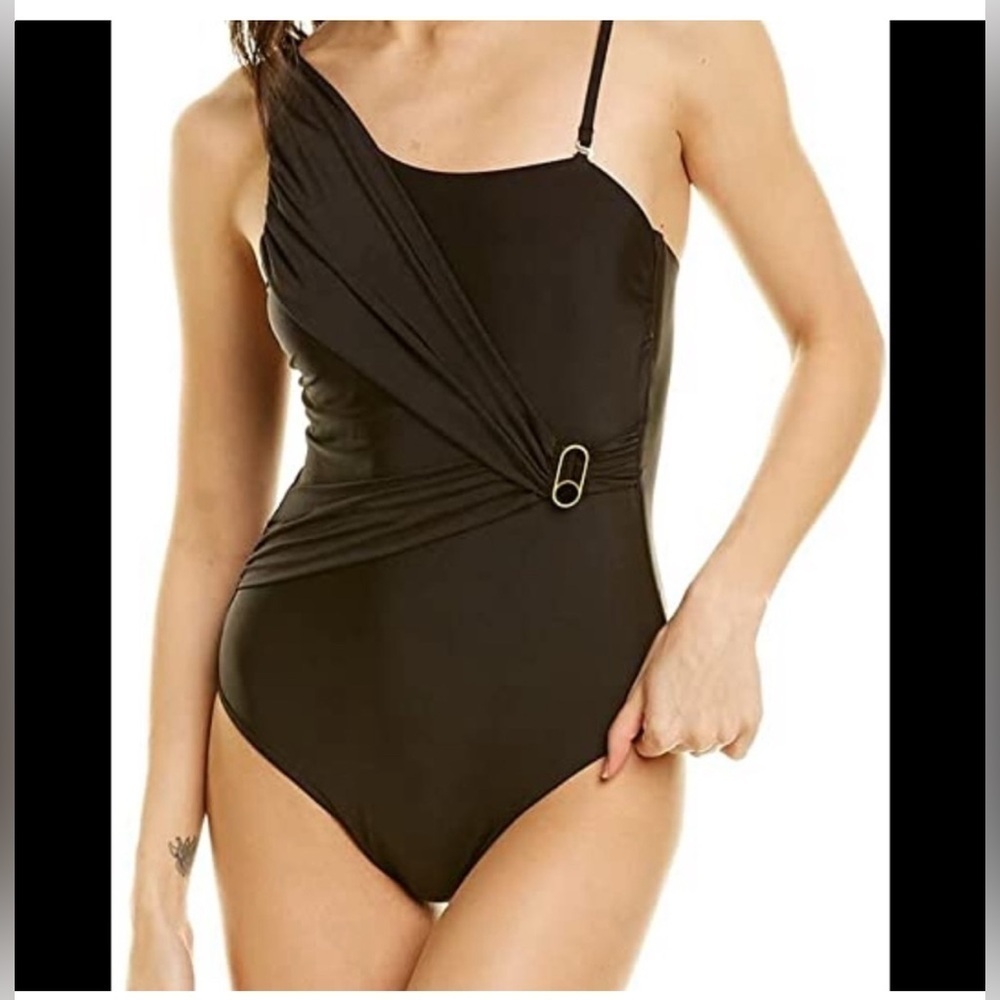 Trina Turk Monaco assymetrical one piece black swimsuit size 8